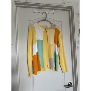 United States Sweaters Colorblock Knit Cotton Cardigan XL Yellow Multi Long Sle…